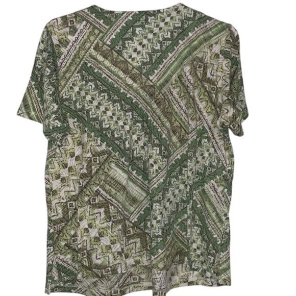 Alfred Dunner Short-Sleeve Green Geometric Beaded V-Neck Top - Picture 7 of 9